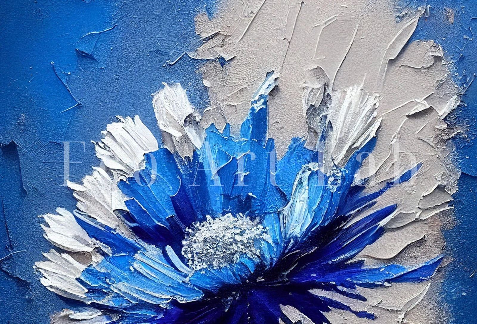 Detail view of artwork from Blue Flower Print. Abstract Flower Printable Wall Art. Texture Modern Flower Painting. Textured Blue Floral Wall Decor. Instant Download. (variation 1)