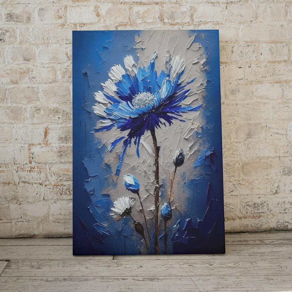 Detail view of artwork from Blue Flower Print. Abstract Flower Printable Wall Art. Texture Modern Flower Painting. Textured Blue Floral Wall Decor. Instant Download. (variation 2)