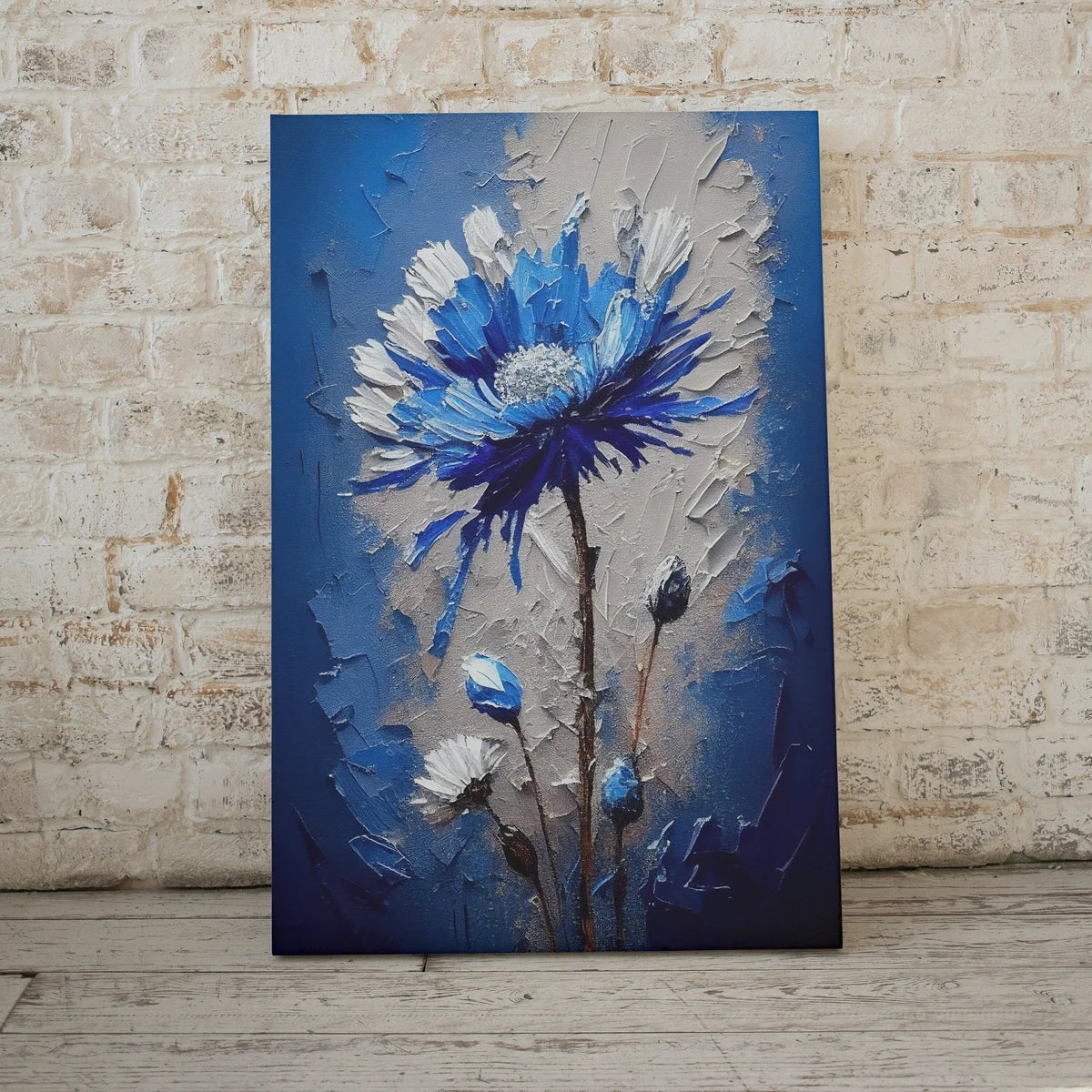 Detail view of artwork from Blue Flower Print. Abstract Flower Printable Wall Art. Texture Modern Flower Painting. Textured Blue Floral Wall Decor. Instant Download. (variation 2)