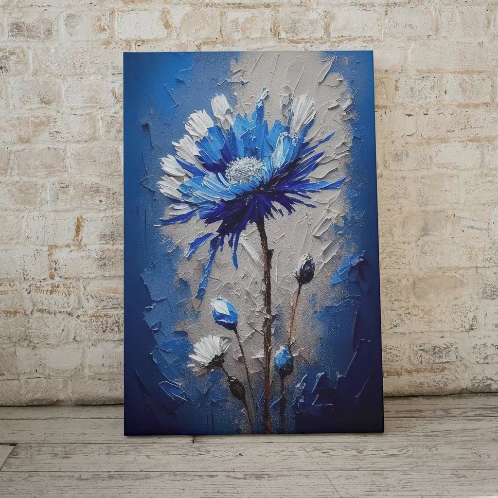 Blue Flower Print. Abstract Flower Printable Wall Art. Texture Modern Flower Painting. Textured Blue Floral Wall Decor. Instant Download – Printable Wall Art