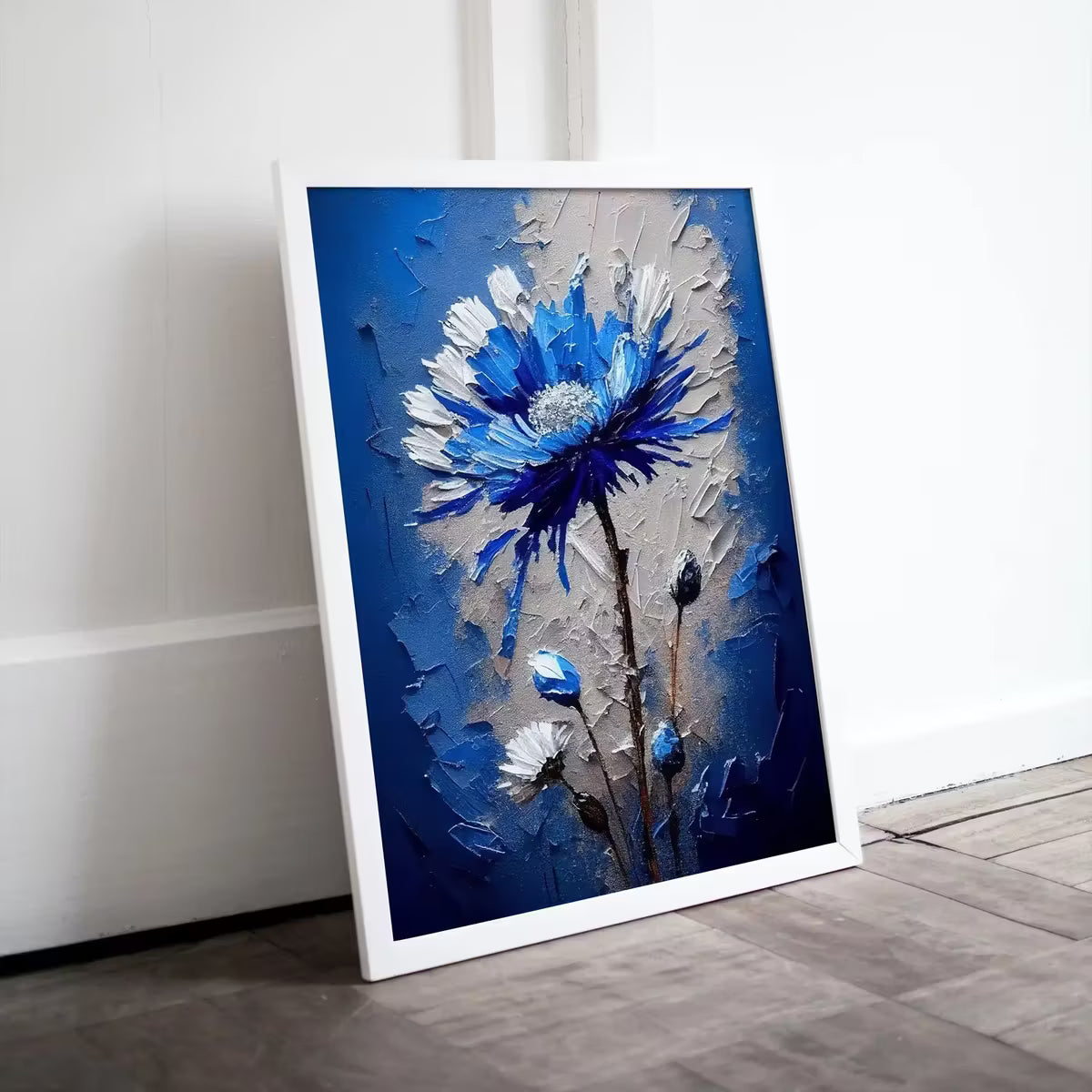 Blue Flower Print. Abstract Flower Printable Wall Art. Texture Modern Flower Painting. Textured Blue Floral Wall Decor. Instant Download – Printable Wall Art