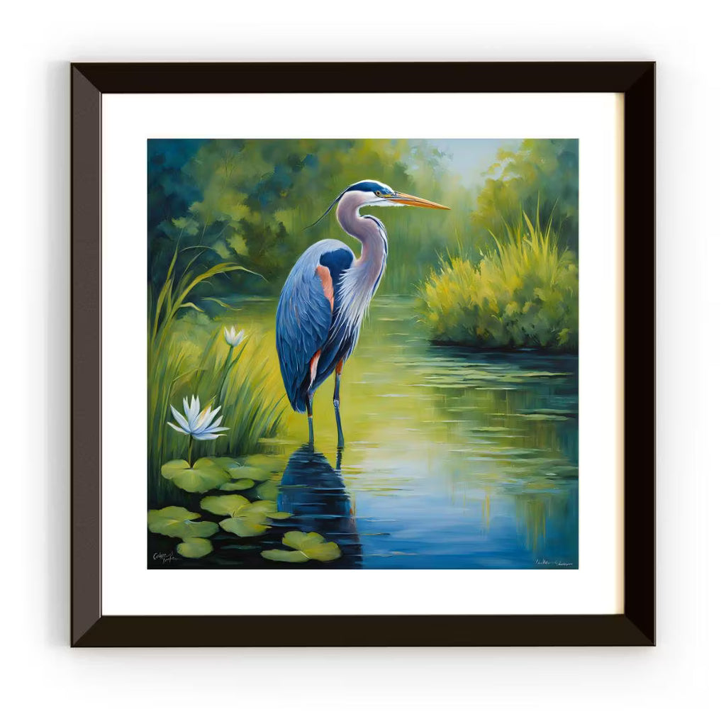 Blue Heron Printable Art. Lotus Flower Digital Print. Modern Tropical Wildlife Wall Decor – Printable Wall Art