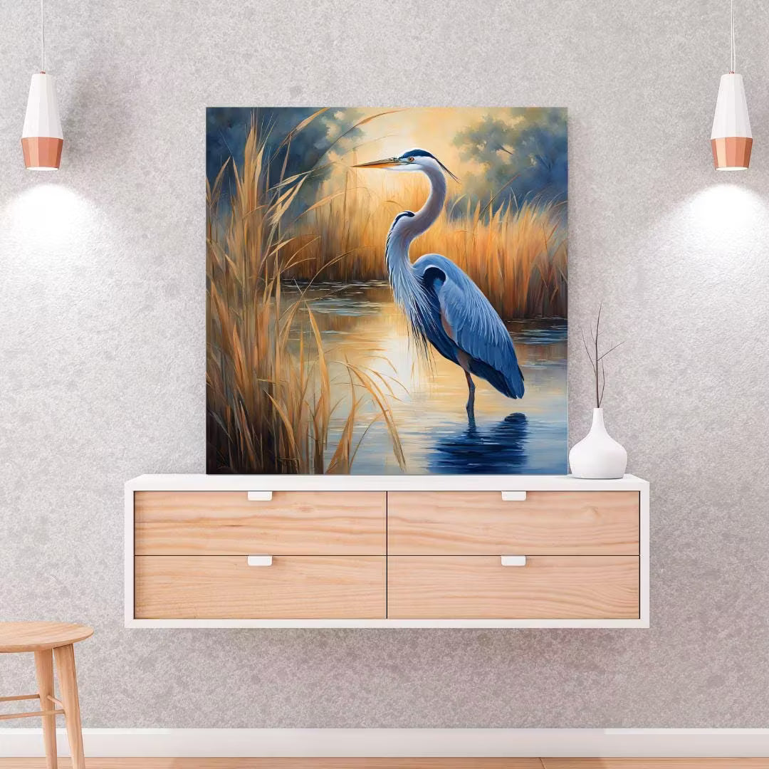 Blue Heron Tropical Bird Printable Art. Modern Square Wall Decor for Home. Unique  Nature Print – Printable Wall Art