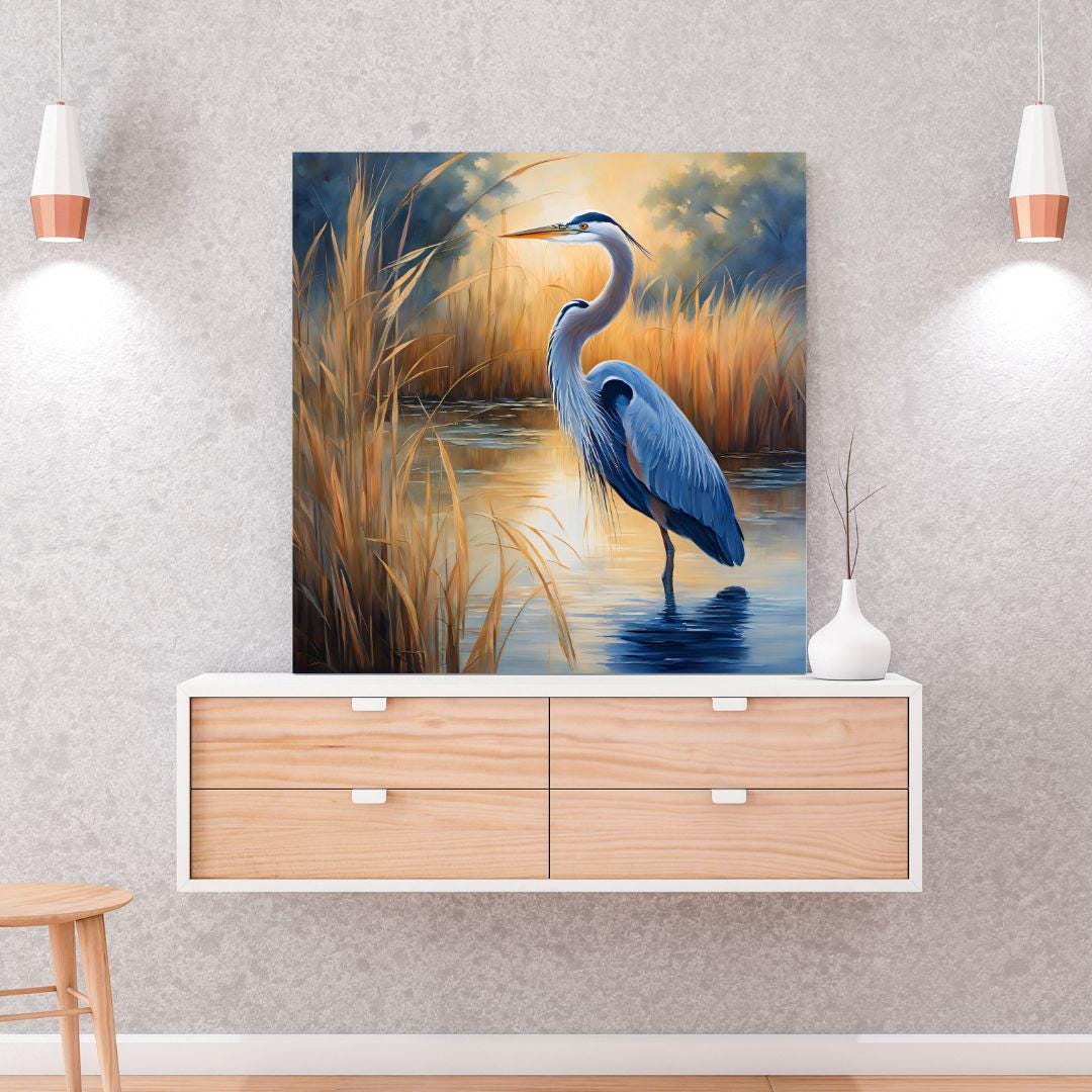 Blue Heron Tropical Bird Printable Art. Modern Square Wall Decor for Home. Unique Digital Download Nature Print – Printable Wall Art Digital Download – Digital Download