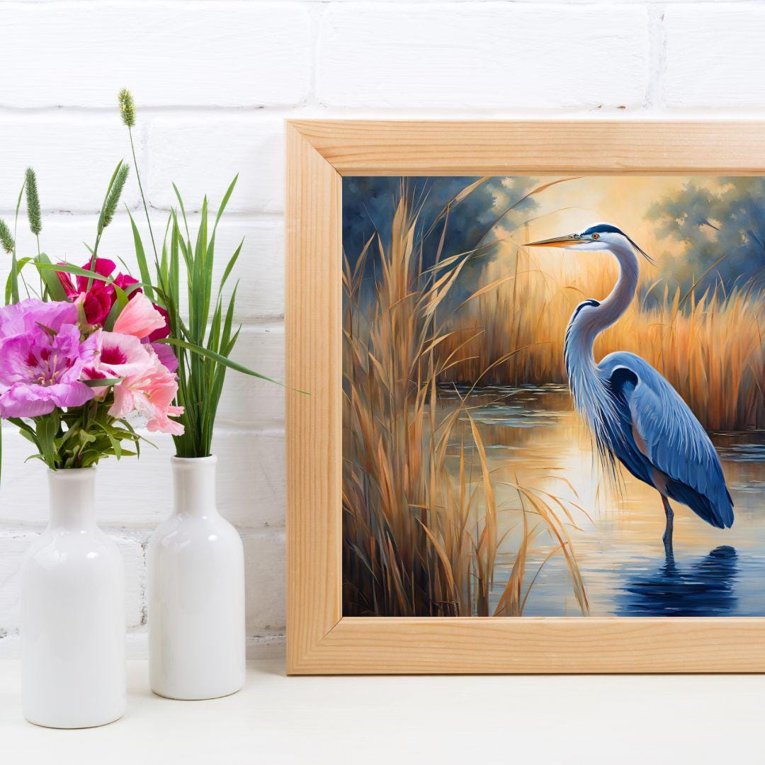 Blue Heron Tropical Bird Printable Art. Modern Square Wall Decor for Home. Unique Digital Download Nature Print – Printable Wall Art Digital Download – Digital Download