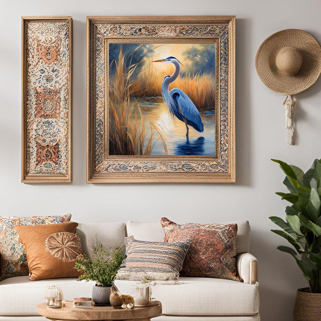 Blue Heron Tropical Bird Printable Art. Modern Square Wall Decor for Home. Unique Digital Download Nature Print – Printable Wall Art Digital Download – Digital Download
