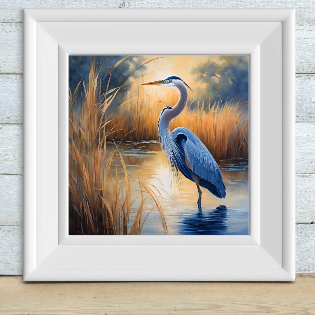 Blue Heron Tropical Bird Printable Art. Modern Square Wall Decor for Home. Unique Digital Download Nature Print – Printable Wall Art Digital Download – Digital Download
