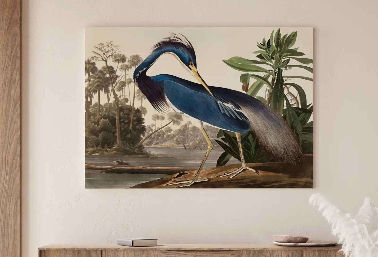 Detail view of artwork from Blue Heron Vintage Tropical Bird Printable Wall Art. Wildlife Nature Colorful Tropical Decor. Instant Download. Bird Poster Art Print. (variation 1)