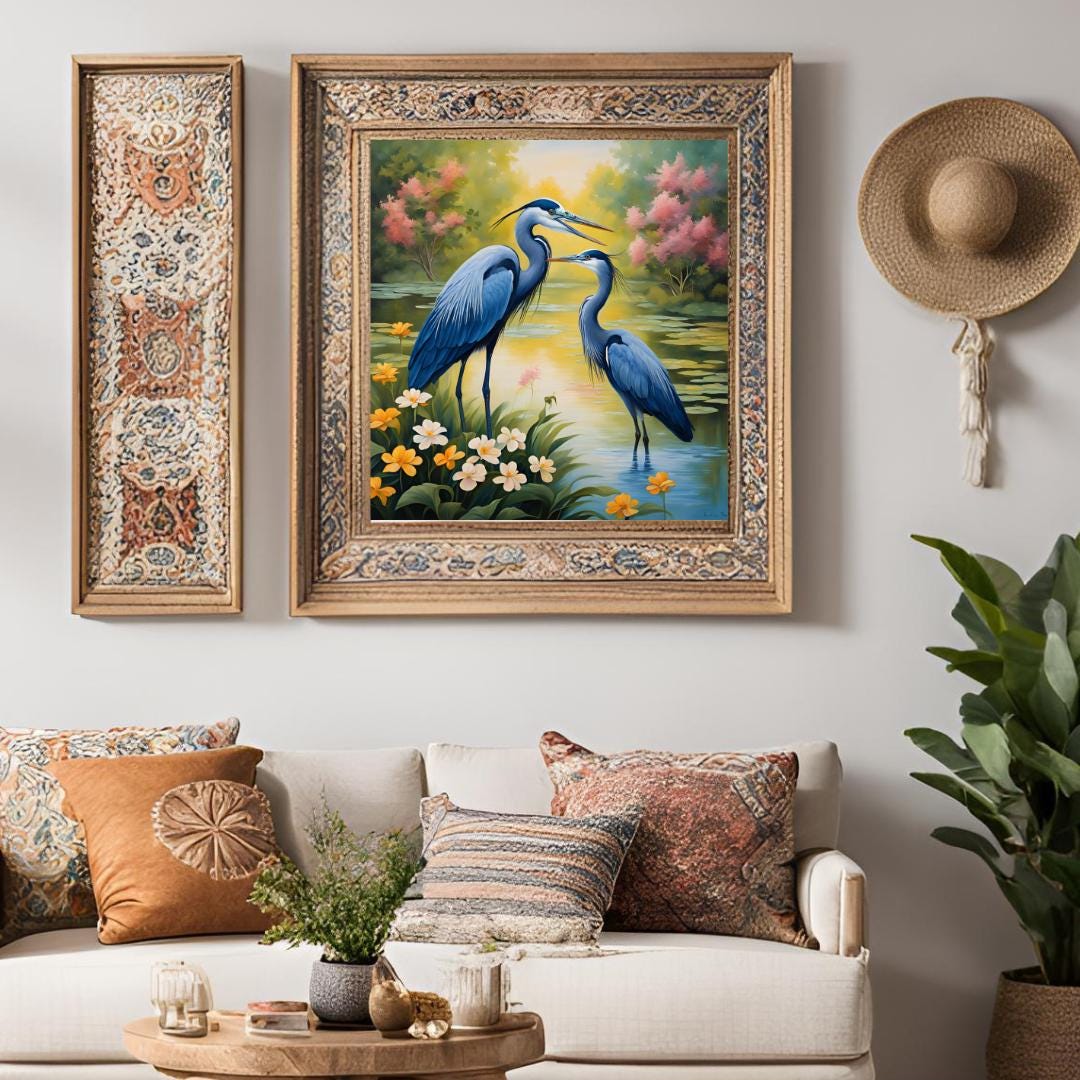 Blue Herons Vintage Art Illustration | Printable Nature Wall Decor | Unique Square Format Wildlife Digital Download – Printable Wall Art Digital Download – Digital Download