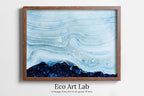 Framed view of Blue Icy Texture Modern Abstract Printable Wall Art. Modern Abstract Wall Art Download Abstract Digital Art Print for Bedroom or Living Room – printable wall art digital download.