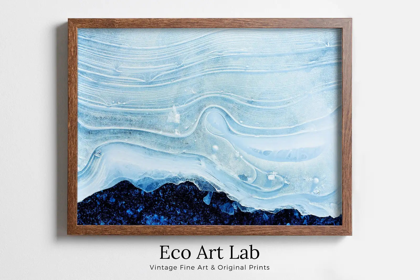 Framed view of Blue Icy Texture Modern Abstract Printable Wall Art. Modern Abstract Wall Art Download Abstract Digital Art Print for Bedroom or Living Room – printable wall art digital download.