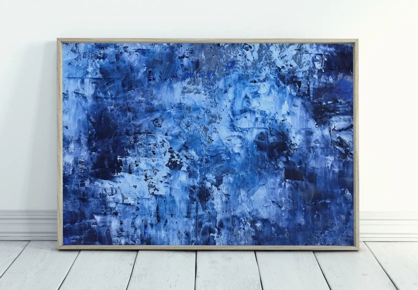 Detail view of artwork from Blue Modern Wall Texture Abstract Digital Painting. Minimalist Decor. Instant Download Blue Texture Art. Printable Cracked Paint Wall Art. (variation 1)
