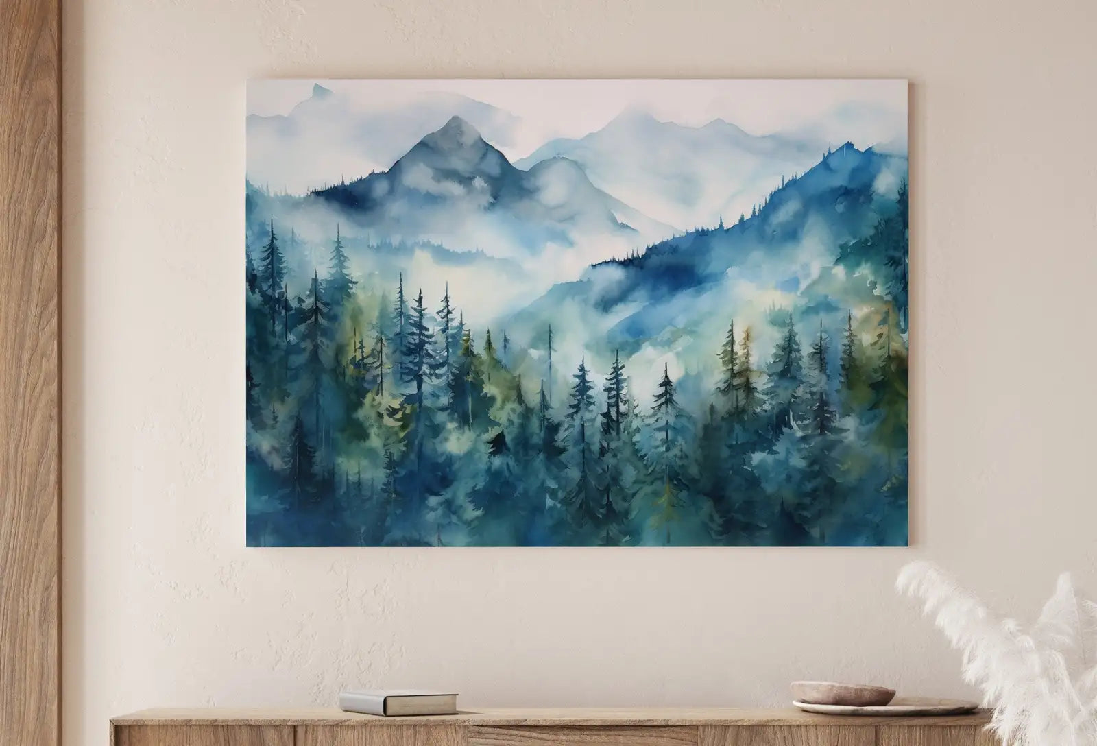 Included artwork preview showing first selection of artworks from Blue Mountain Forest Art. Printable Wall Art. Watercolor Forest Landscape Printable. Forest Trees Painting Print. Digital Art. Nature Decor..