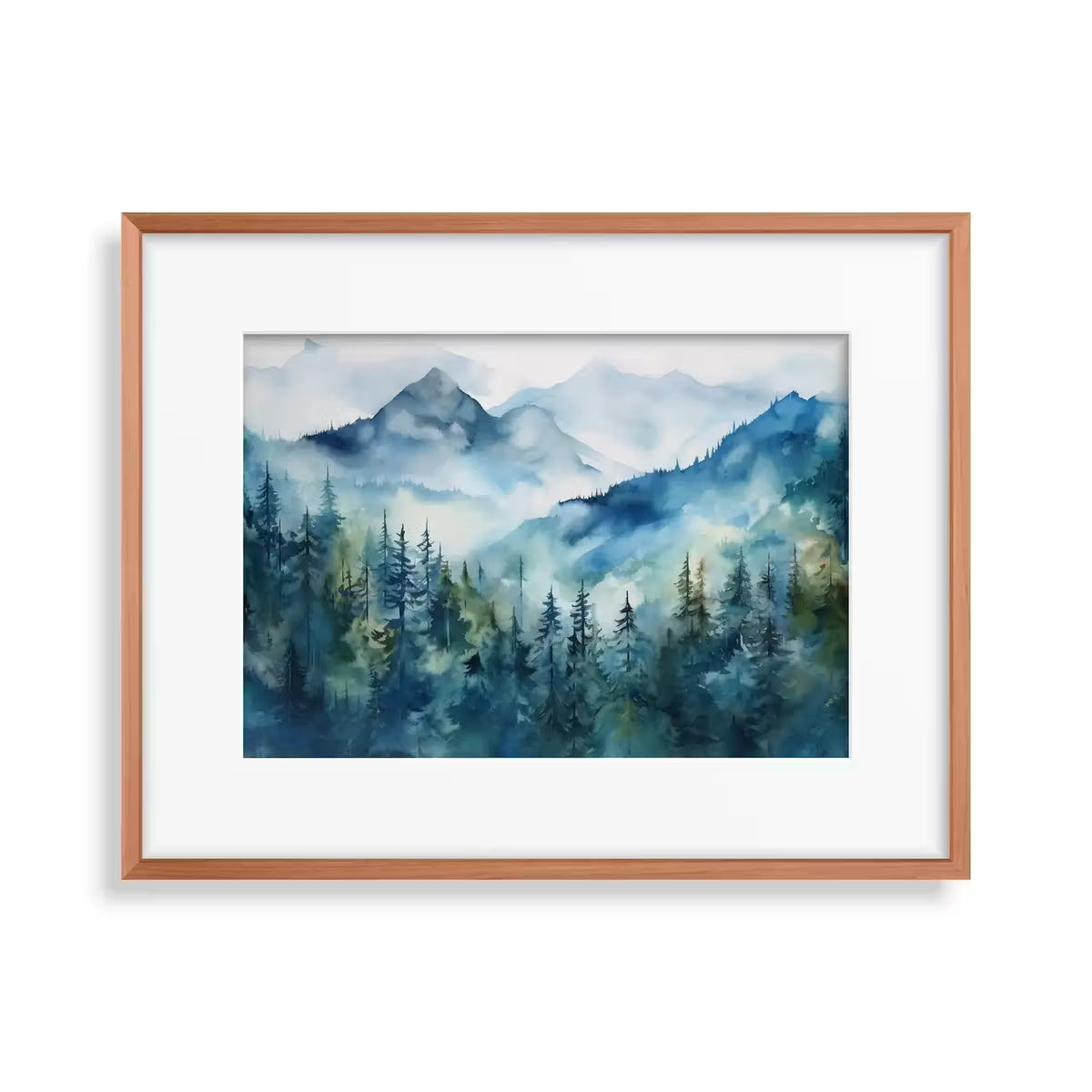Blue Mountain Forest Art. Printable Wall Art. Watercolor Forest Landscape Printable. Forest Trees Painting Print. Digital Art. Nature Decor. – Printable Wall Art