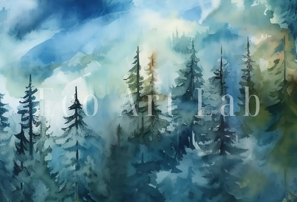 Blue Mountain Forest Art. Printable Wall Art. Watercolor Forest Landscape Printable. Forest Trees Painting Print. Digital Art. Nature Decor. – Printable Wall Art