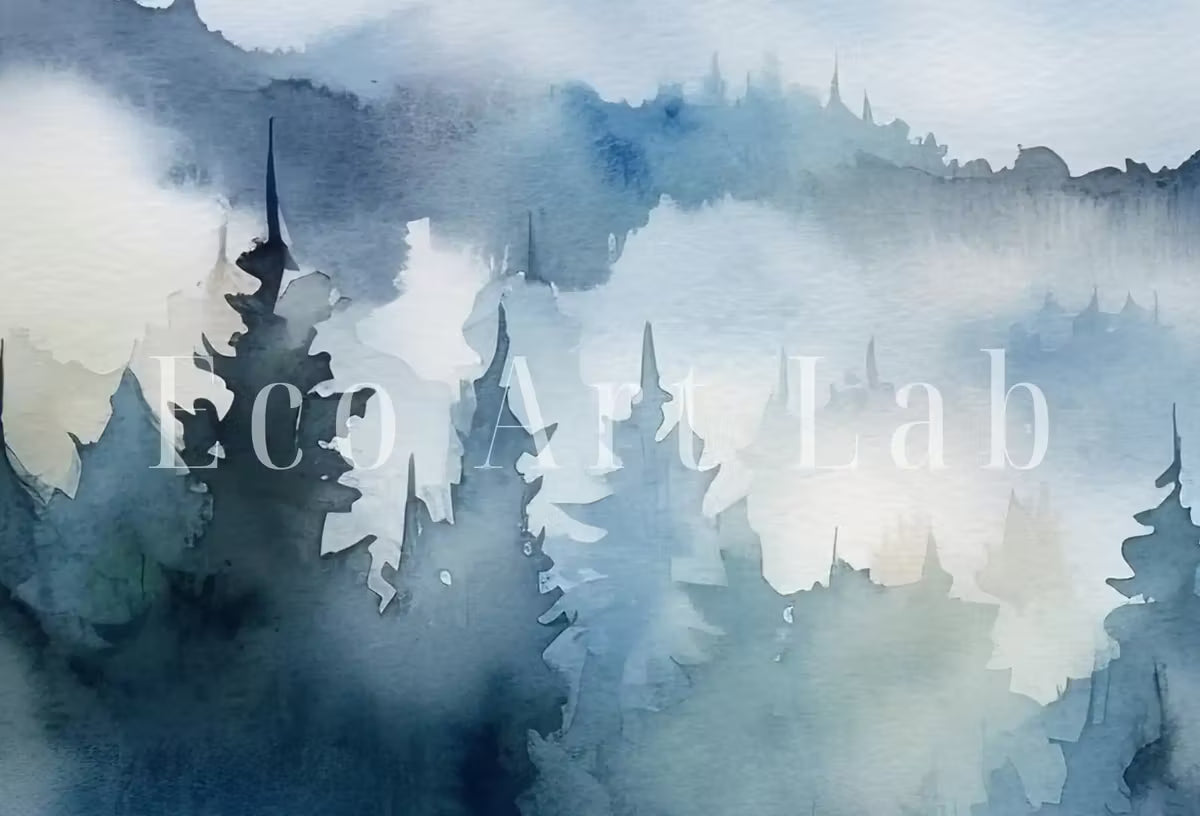 Blue Mountain Forest Art. Watercolor Forest Landscape Printable. Forest Trees Painting Print. Printable Wall Art. Digital Art. Nature Decor. – Printable Wall Art