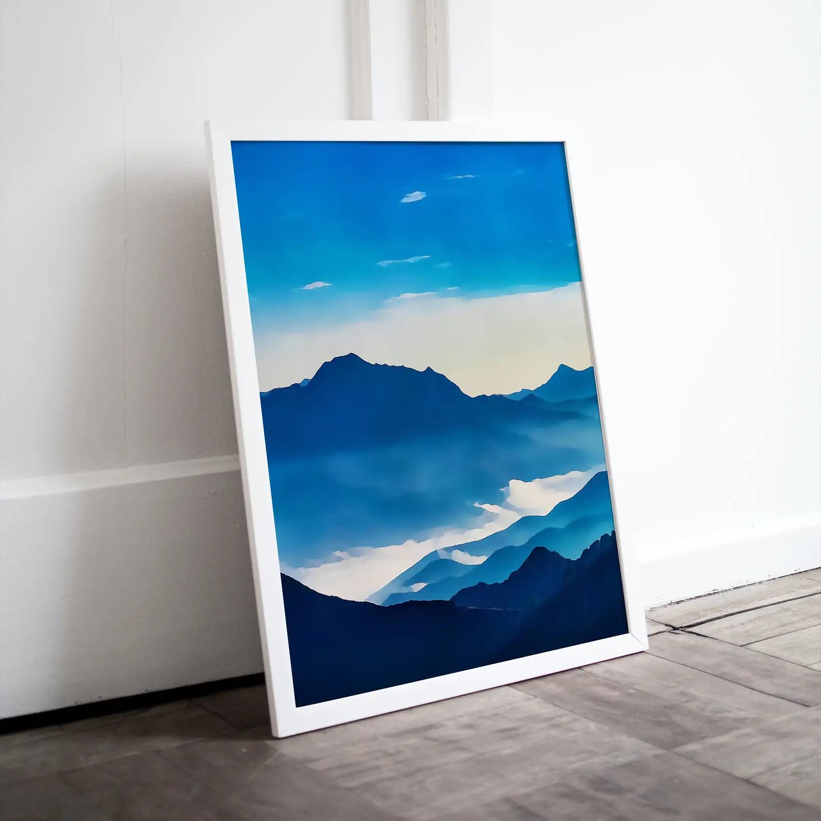 Detail view of artwork from Blue Mountains Abstract Landscape Wall Art Print. Blue Nature Digital Art Print. Instant Download Printable Wall Art. Abstract Landscape. (variation 1)