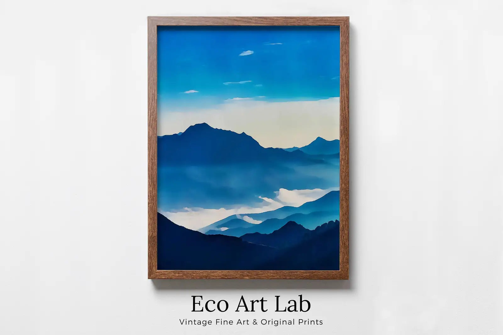 Framed view of Blue Mountains Abstract Landscape Wall Art Print. Blue Nature Digital Art Print. Instant Download Printable Wall Art. Abstract Landscape – printable wall art digital download.