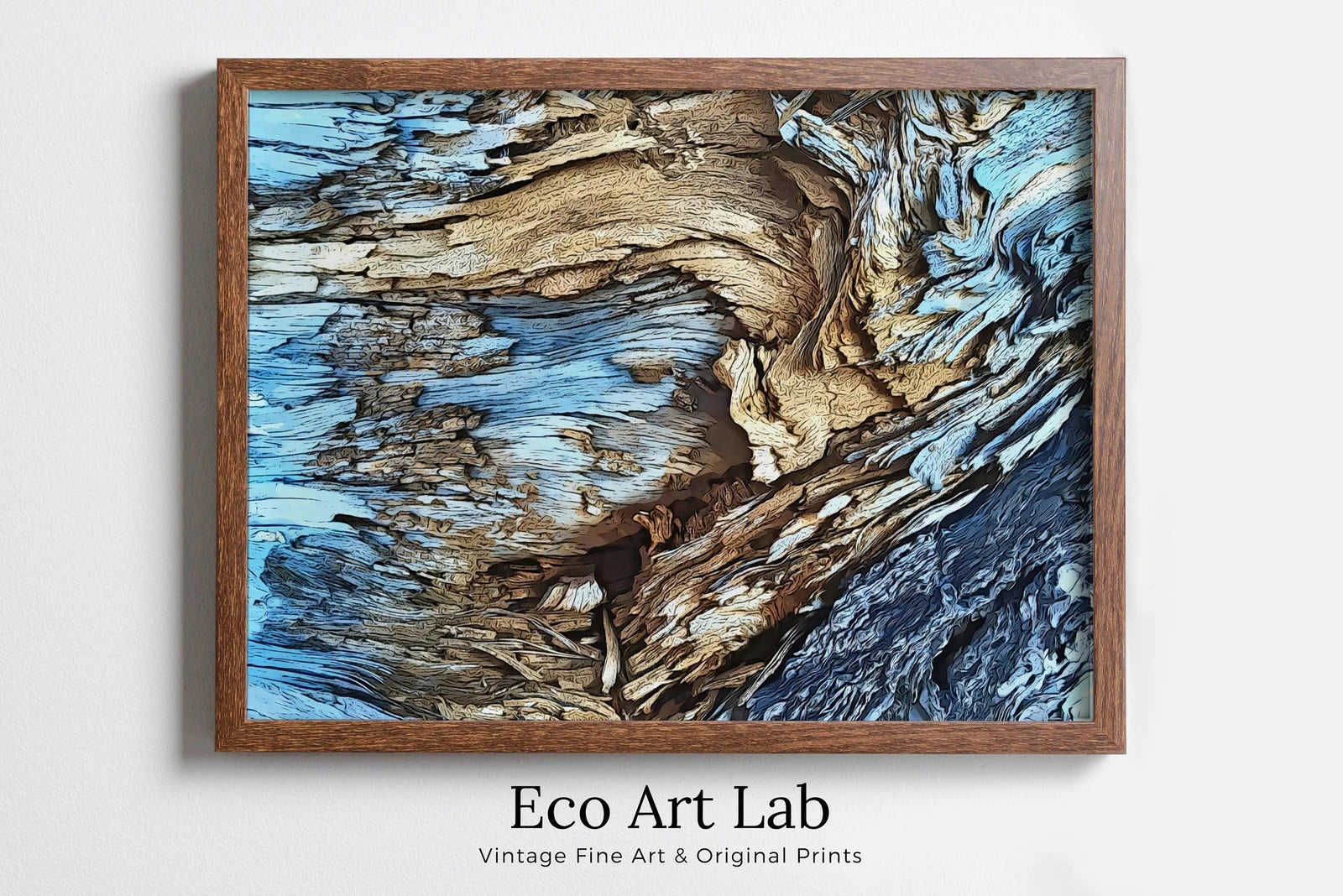Framed view of Blue Tree Bark Abstract Wall Art Digital Print. Abstract Print Instant Download Printable Wall Art Poster, Pastel Colorful Wall Decor – printable wall art digital download.