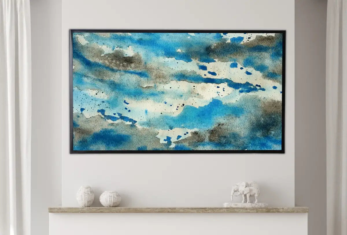 Detail view of artwork from Blue Watercolor Abstract Painting Frame TV Art. Digital Download, Digital Art for TV, Colorful Wall Art, Abstract Artwork for The Frame TV. (variation 2)