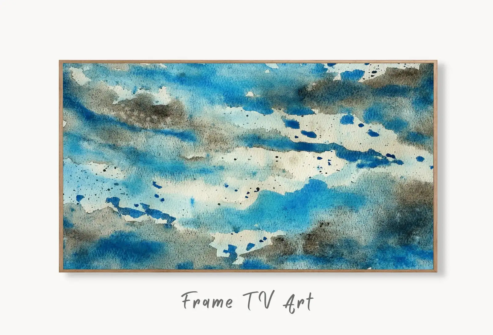 Blue Watercolor Abstract Painting Frame TV Art. Digital Download, Digital Art for TV, Colorful Wall Art, Abstract Artwork for The Frame TV displayed on Samsung Frame TV on a living room wall.