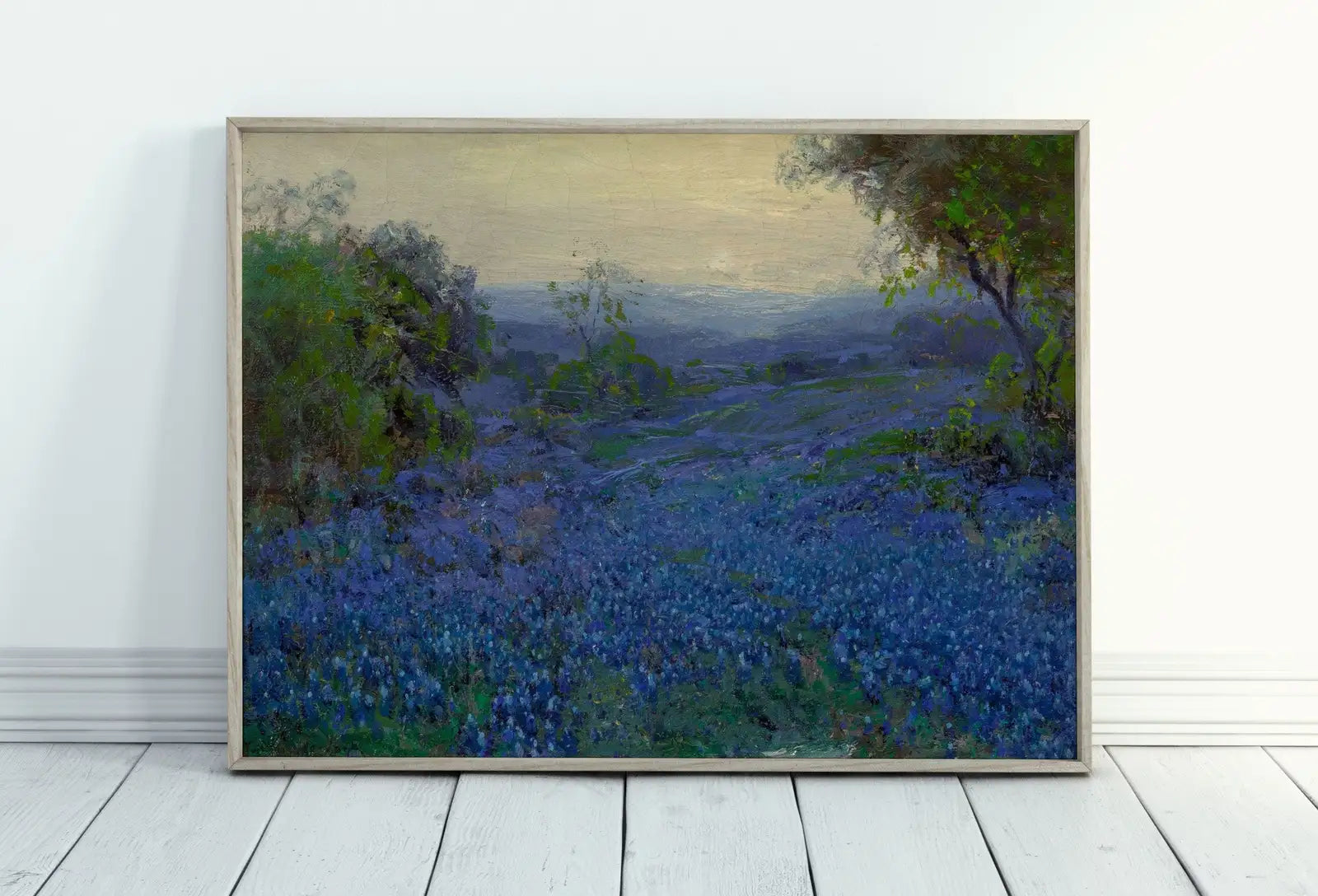 Included artwork preview showing first selection of artworks from Bluebonnets in Spring. Printable Spring Meadow Landscape Painting. Vintage Landscape Print Texas Bluebonnets Painting. Flower Field.