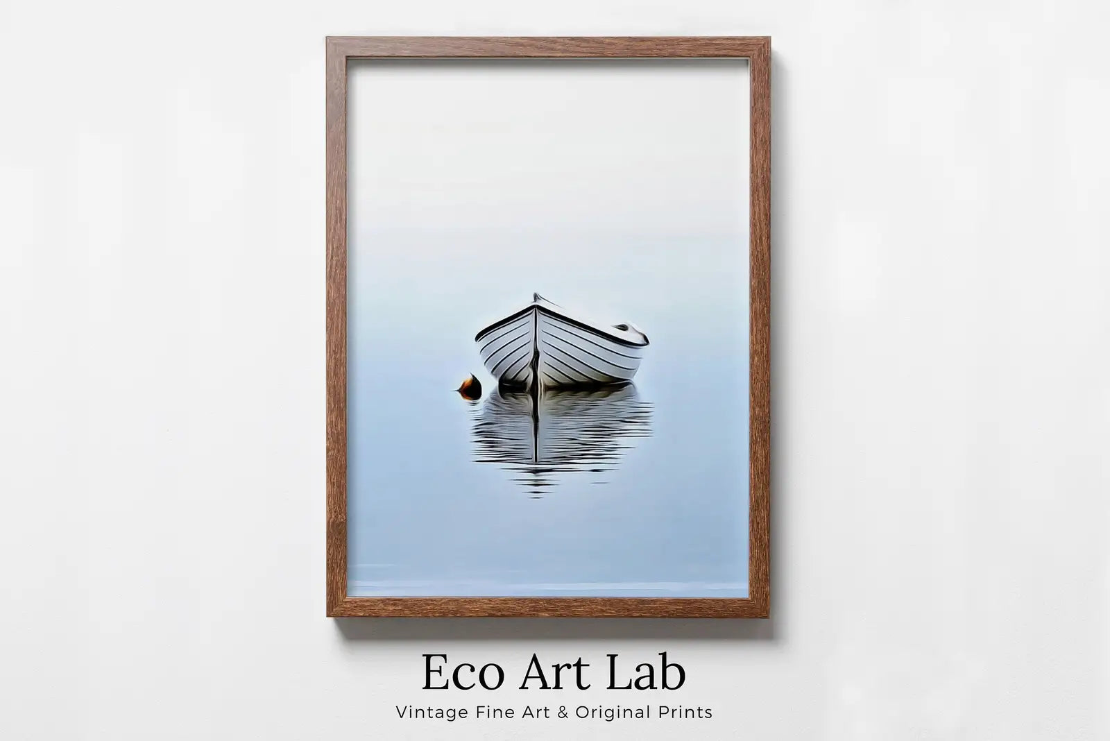 Framed view of Boat At Sea Print. Nautical Wall Decor. Printable Vertical Wall Art Print. Digital Print, Minimalist Downloadable Boat Wall Art, Boat Print – printable wall art digital download.