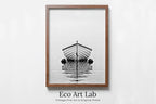 Framed view of Boat At Sea Print Nautical Wall Decor. Printable Wall Art. Digital Print. Black and White Print. Minimalist Wall Art. Vertical Boat Poster – printable wall art digital download.