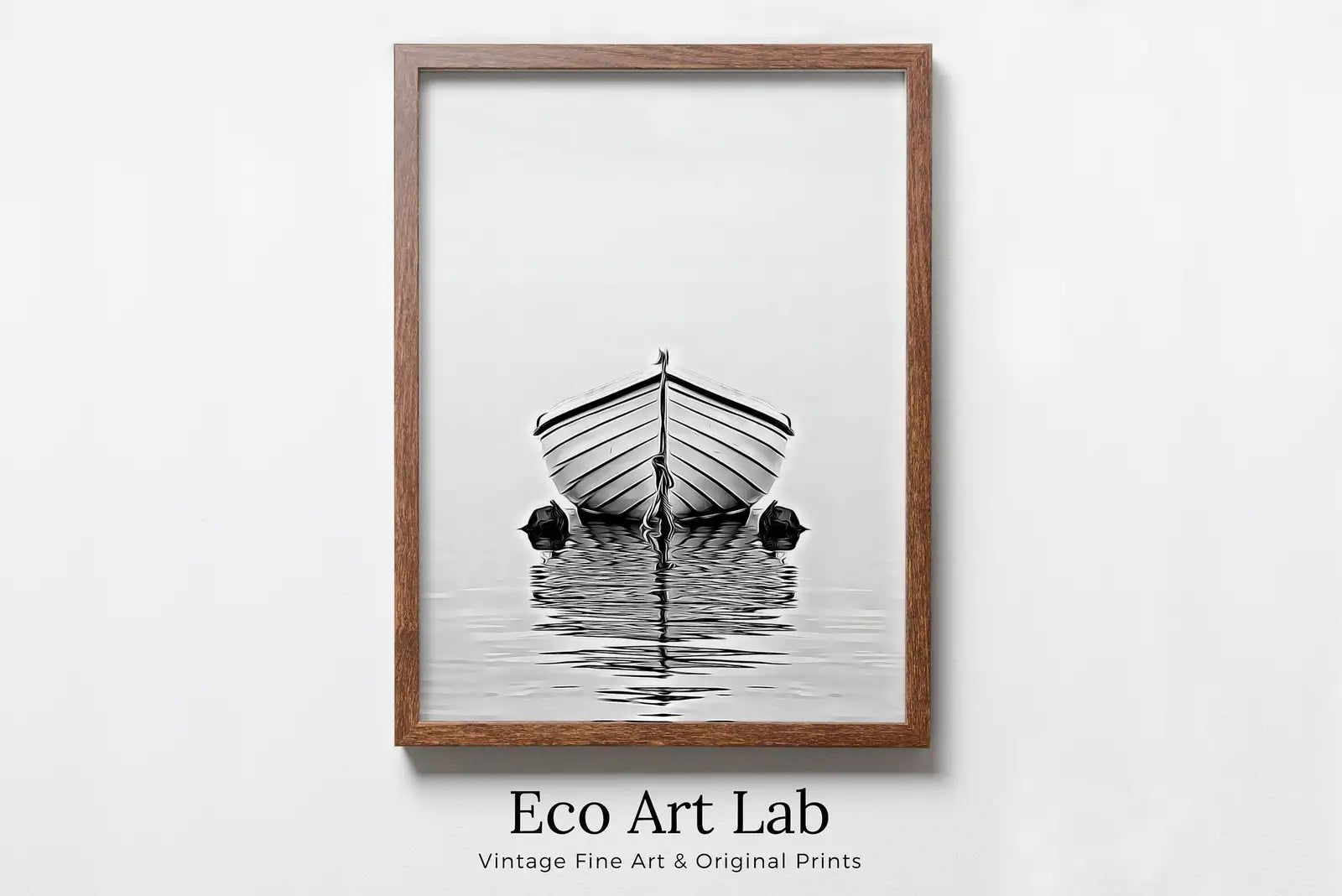 Framed view of Boat At Sea Print Nautical Wall Decor. Printable Wall Art. Digital Print. Black and White Print. Minimalist Wall Art. Vertical Boat Poster – printable wall art digital download.
