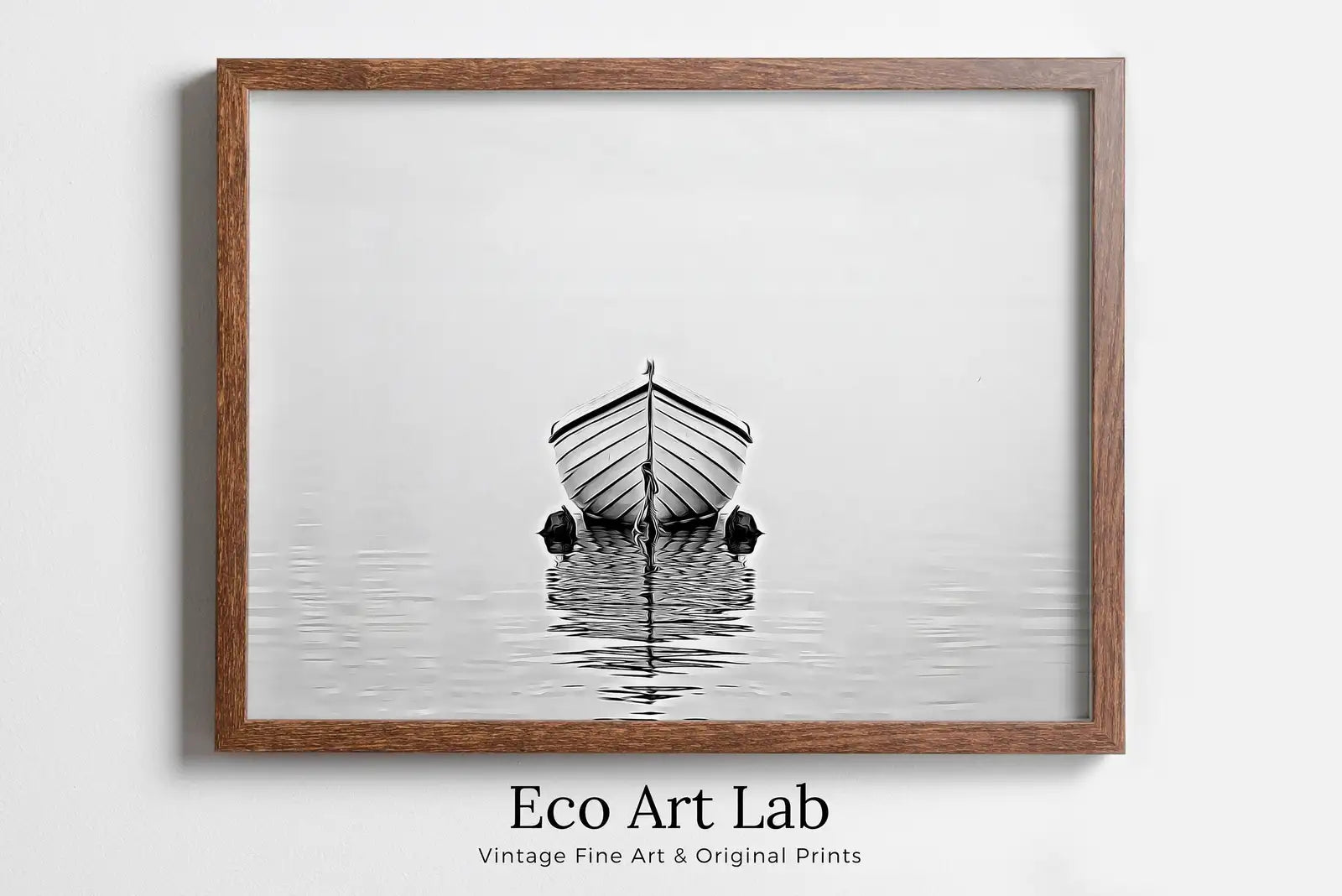Framed view of Boat At Sea Print, Nautical Wall Decor, Printable Wall Art Prints, Digital Print, Black and White Print Minimalist Wall Art, Boat Print. Zen – printable wall art digital download.