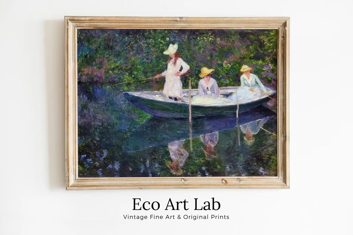 Boat in Giverny Vintage Claude Monet Oil Painting. Impressionist Landscape Print. Classic Famous Monet Print. Printable  – Printable Wall Art