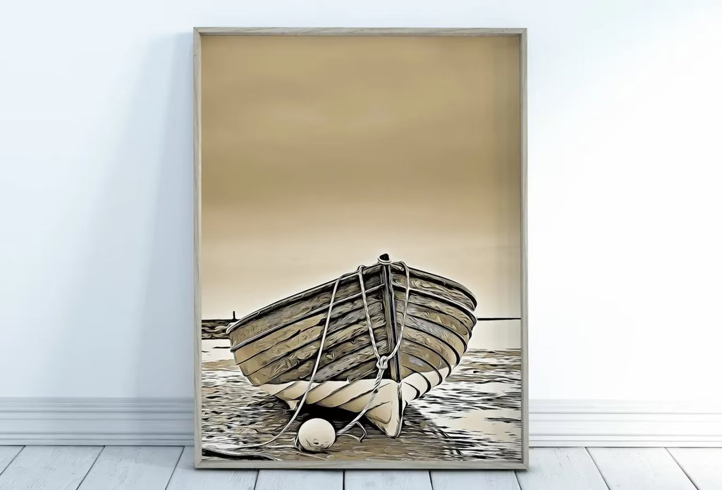 Boat on the Shore Print, Nautical Wall Decor, Printable Wall Art Prints, Instant Download Neutral Wall Art. Boat Print Coastal Wall Art – Printable Wall Art