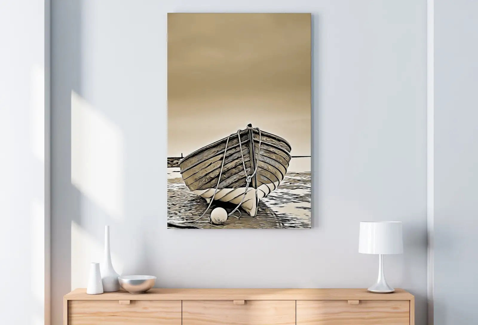 Second included artwork preview from Boat on the Shore Print, Nautical Wall Decor, Printable Wall Art Prints, Instant Download Neutral Wall Art. Boat Print Coastal Wall Art featuring various scenes.