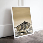 Detail view of artwork from Boat on the Shore Print, Nautical Wall Decor, Printable Wall Art Prints, Instant Download Neutral Wall Art. Boat Print Coastal Wall Art. (variation 1)