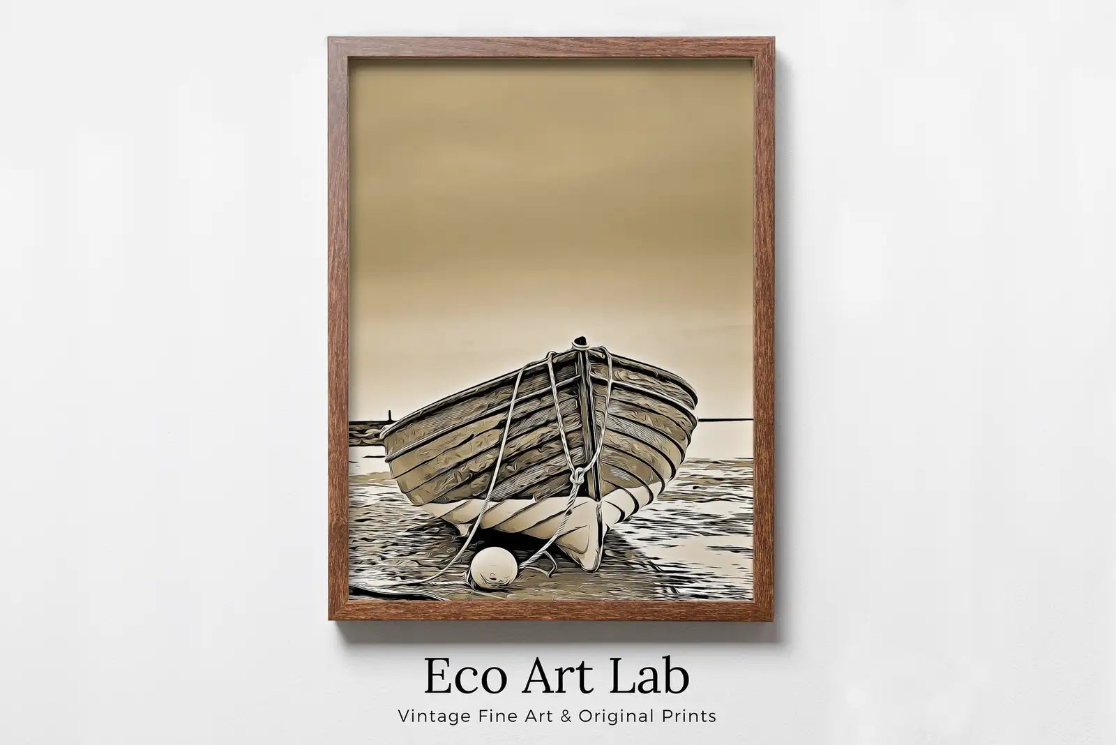 Framed view of Boat on the Shore Print, Nautical Wall Decor, Printable Wall Art Prints, Instant Download Neutral Wall Art. Boat Print Coastal Wall Art – printable wall art digital download.
