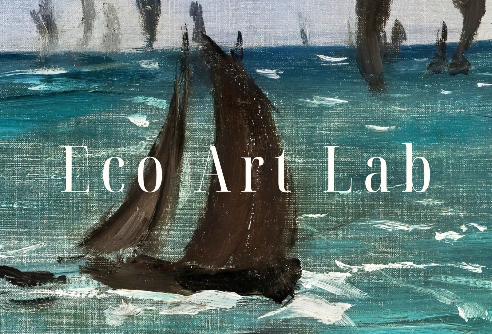 Detail view of artwork from Boats at Sea Famous Édouard Manet Painting. Manet Print Nautical Wall Decor, Boat Art. Vintage Ocean Landscape Painting. Sailboat Print. (variation 1)