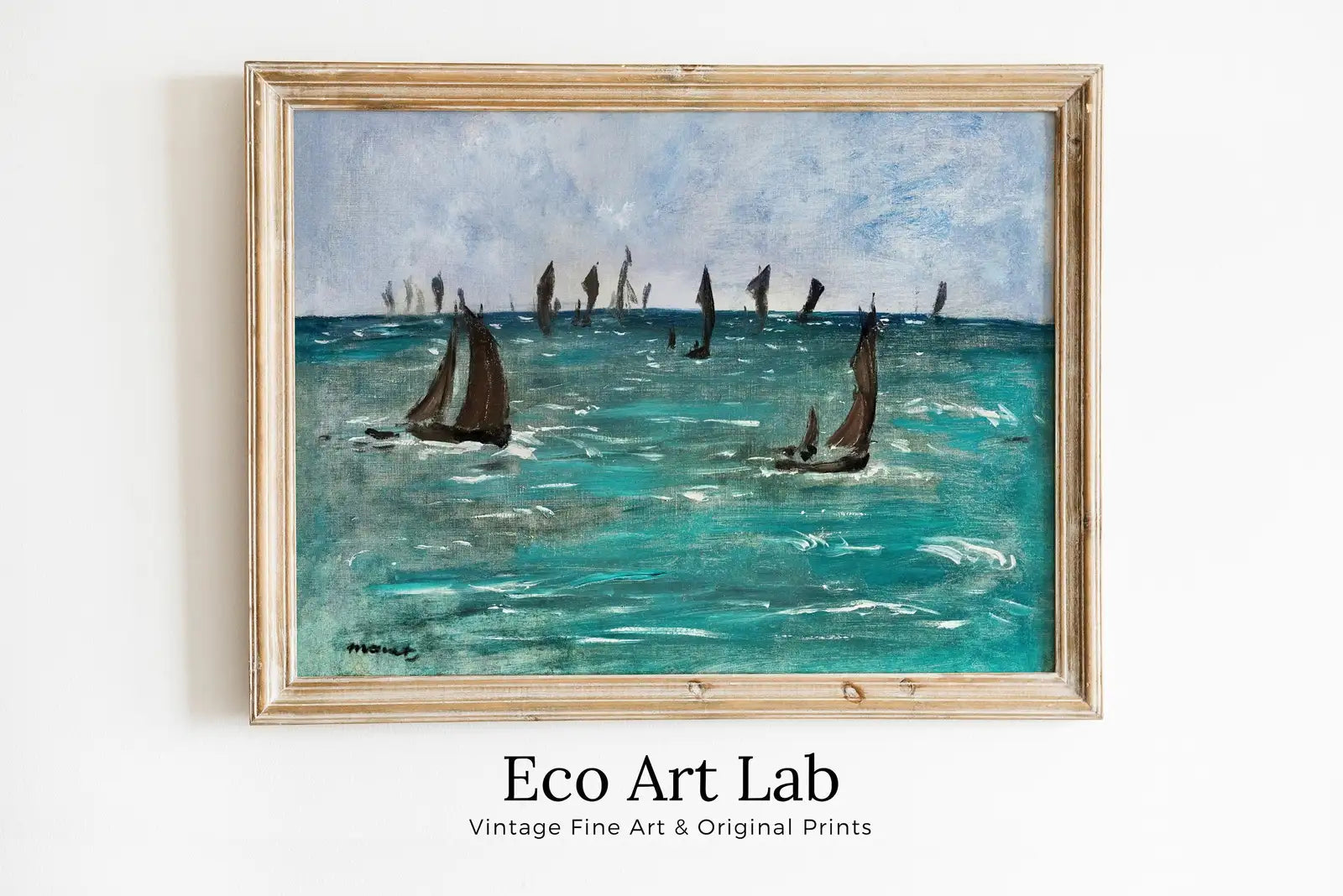 Framed view of Boats at Sea Famous Édouard Manet Painting. Manet Print Nautical Wall Decor, Boat Art. Vintage Ocean Landscape Painting. Sailboat Print – printable wall art digital download.