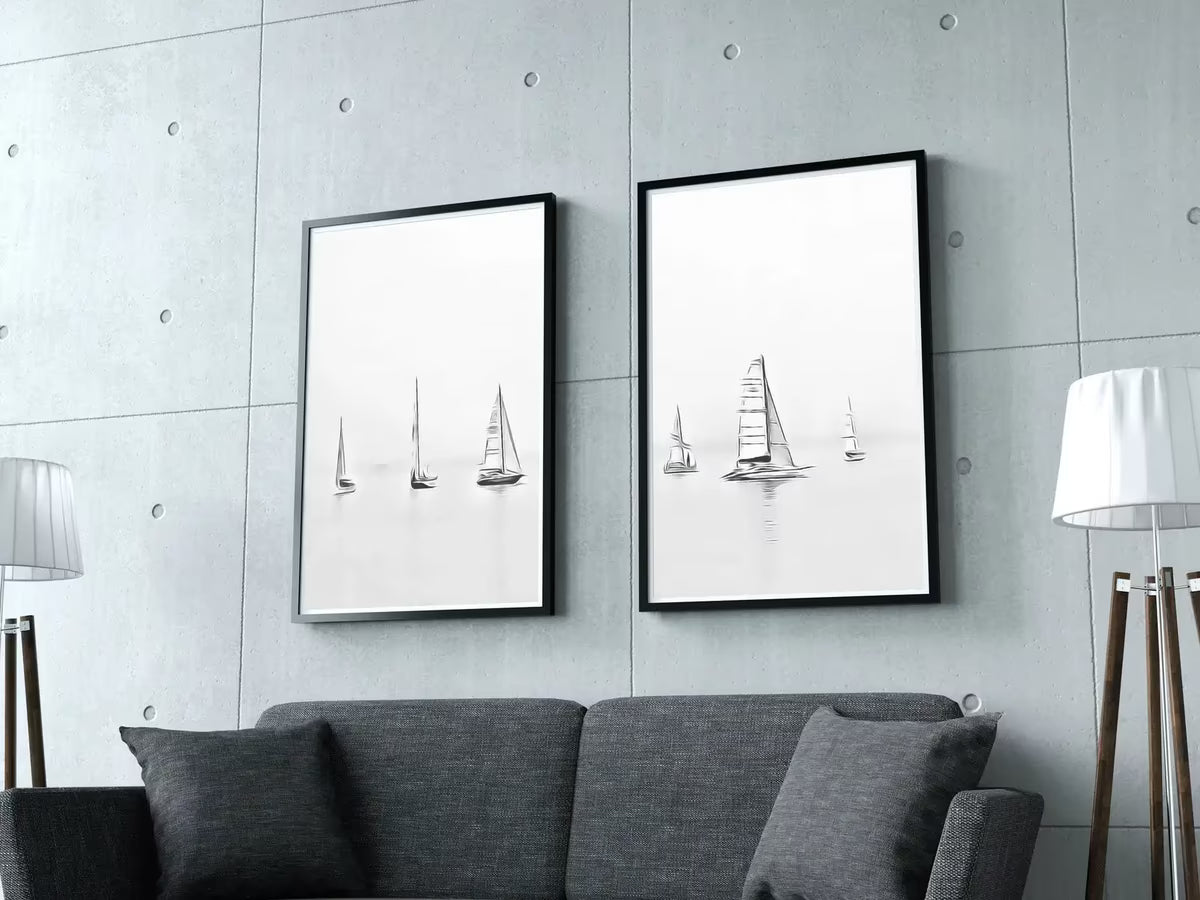 Boats At Sea Set of 2 Prints, Nautical Wall Decor. Printable Wall Art Prints, 2 piece wall art Black and White Print Minimalist boat decor – Printable Wall Art Set