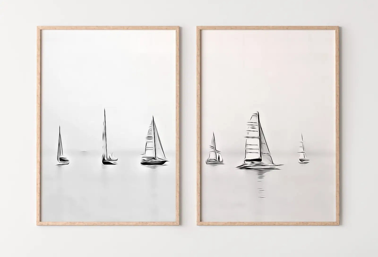 Ensemble de 2 affiches, bateaux en mer, décor mural nautique. Affiches d’art mural à télécharger, art mural de 2 pièces, affiche noir et blanc minimaliste de bateau.
