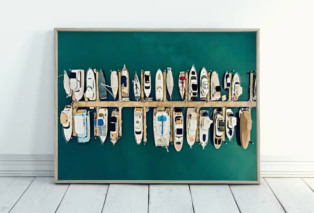 Boats in a Harbor Printable Wall Art. Aerial View Print Nautical Wall Decor. Instant Download Boat Wall Art Yacht Print. Maritime Decor – Printable Wall Art