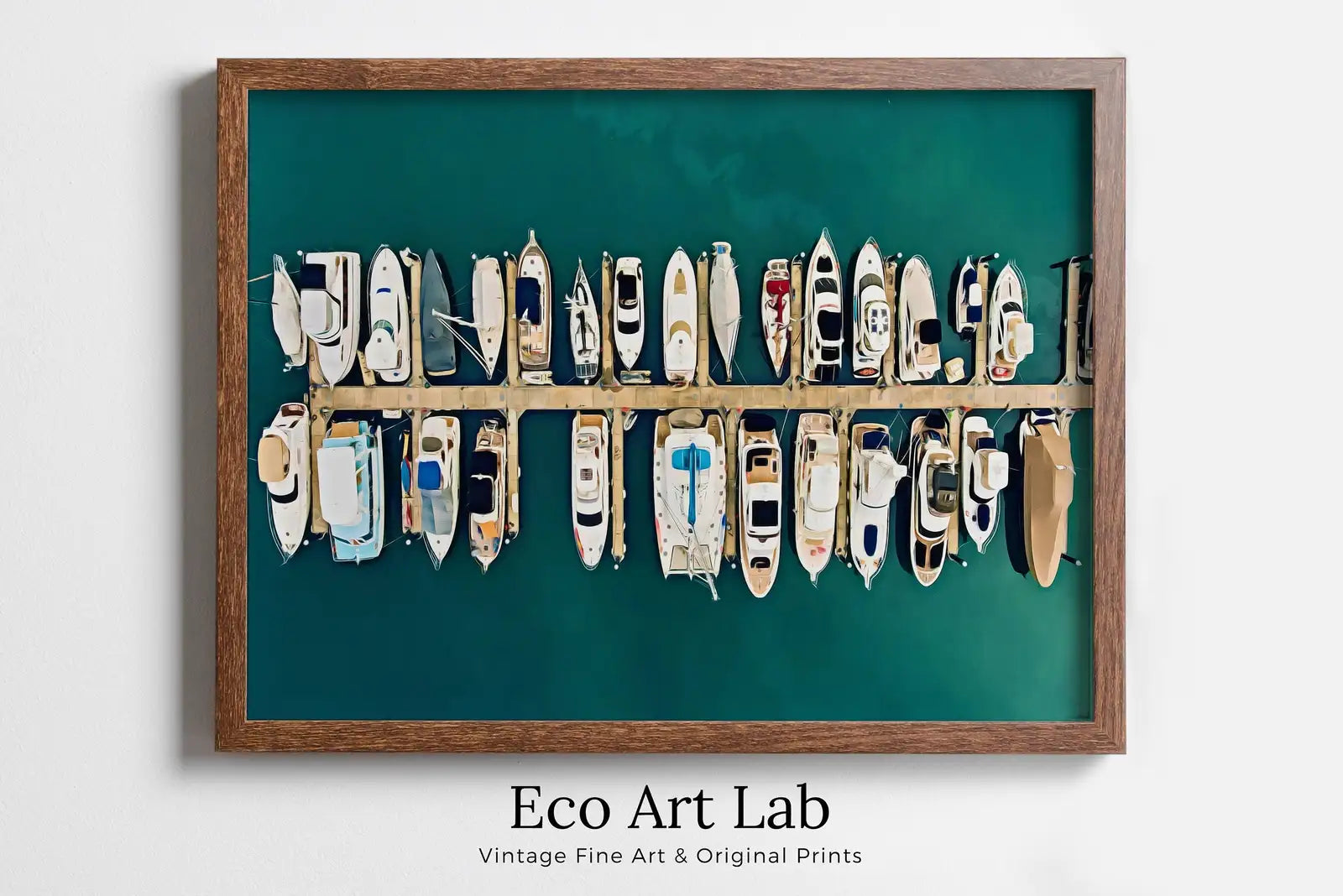 Framed view of Boats in a Harbor Printable Wall Art. Aerial View Print Nautical Wall Decor. Instant Download Boat Wall Art Yacht Print. Maritime Decor – printable wall art digital download.