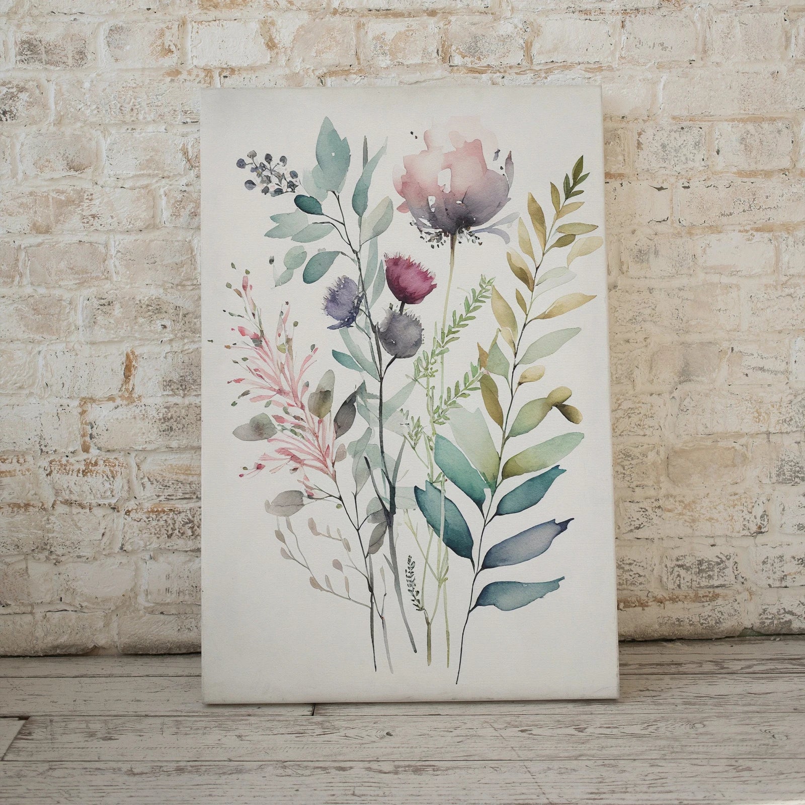 Detail view of artwork from Boho Floral Art. Floral Printable Wall Art. Watercolor Botanical Print. Printable Flower Watercolor. Wild Flowers Art. Floral Minimalist Art. (variation 1)