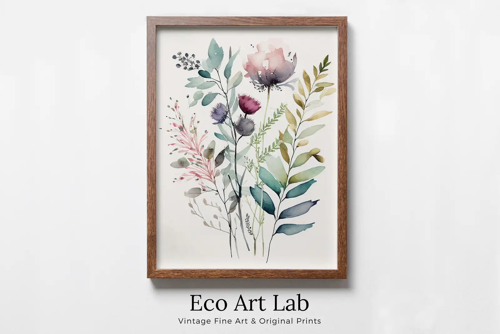 Framed view of Boho Floral Art. Floral Printable Wall Art. Watercolor Botanical Print. Printable Flower Watercolor. Wild Flowers Art. Floral Minimalist Art – printable wall art digital download.