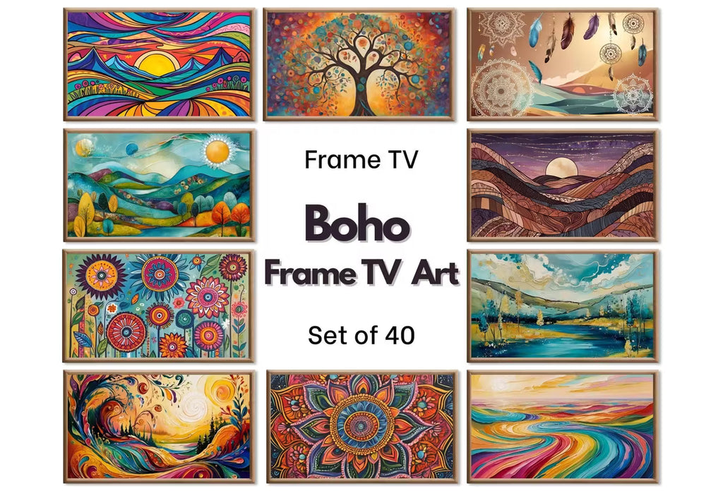 Boho Wall Art for Frame TV – Maximalist, Whimsical, Abstract Original Paintings – Folk Art Style Frame TV Art Set 4K 8K – Frame TV Art Set