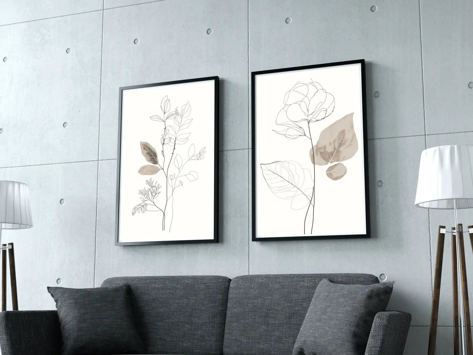 Botanical Line Art Set of 2 Prints. Neutral Wall Art Prints. Plant Prints Minimalist Modern Beige & White Wall Decor. Printable Wall Art. #1 – Printable Wall Art Set (Digital Download) – Digital Download