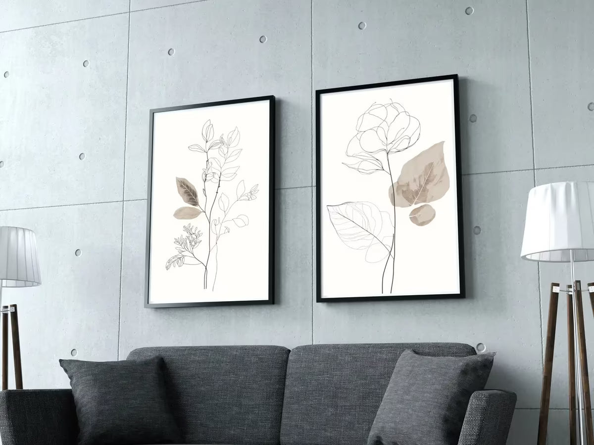 Botanical Line Art Set of 2 Prints. Neutral Wall Art Prints. Plant Prints Minimalist Modern Beige & White Wall Decor. Printable Wall Art. #1 – Printable Wall Art Set