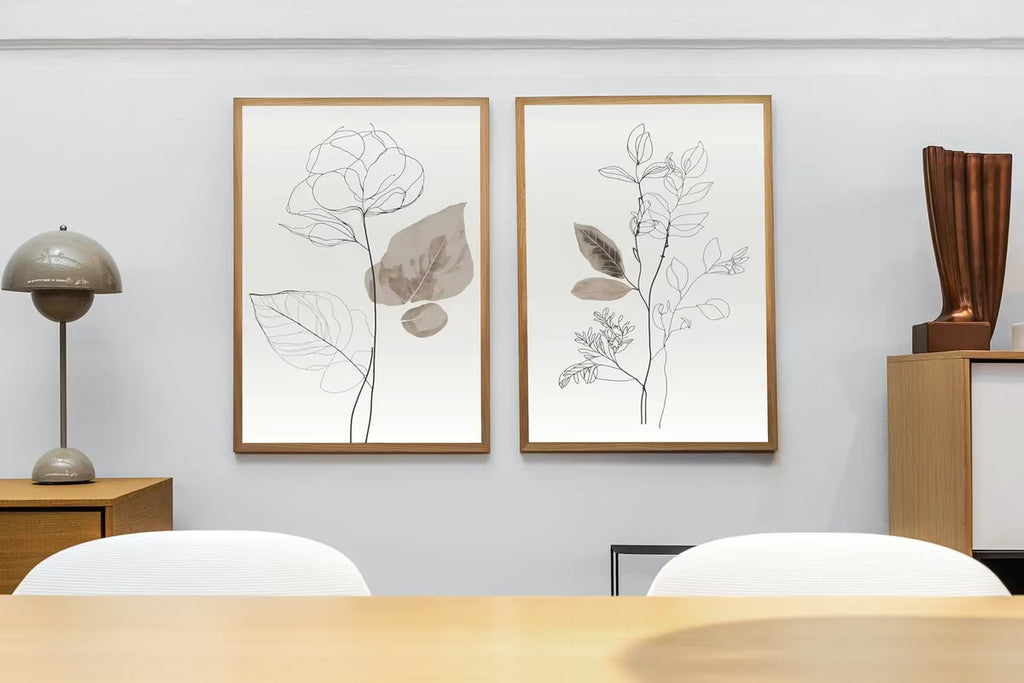 Botanical Line Art Set of 2 Prints. Neutral Wall Art Prints. Plant Prints Minimalist Modern Beige & White Wall Decor. Printable Wall Art. #1 – Printable Wall Art Set