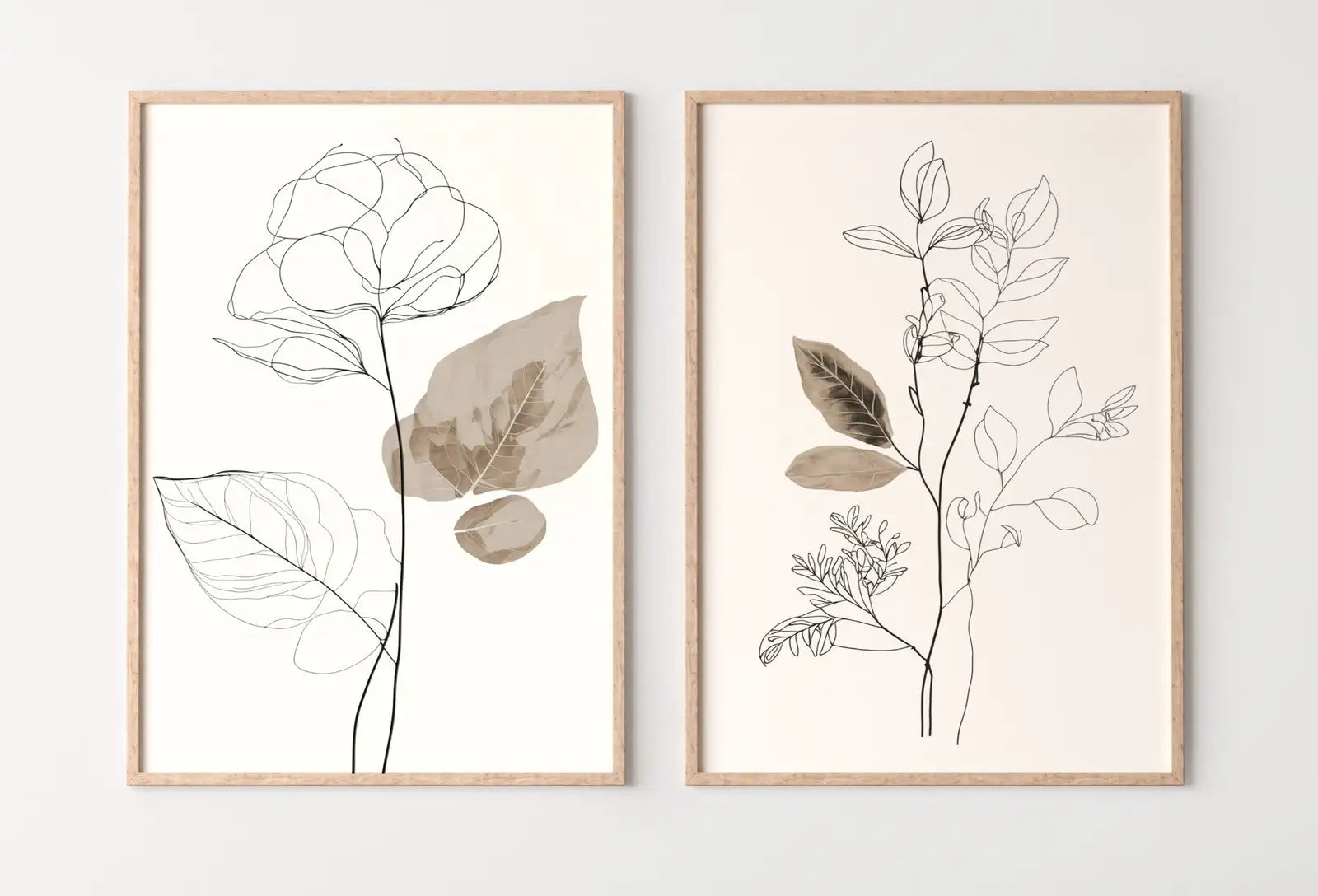 Botanical Line Art Set of 2 Prints. Neutral Wall Art Prints. Plant Prints Minimalist Modern Beige & White Wall Decor. Printable Wall Art. #1 – Printable Wall Art Set (Digital Download) – Digital Download