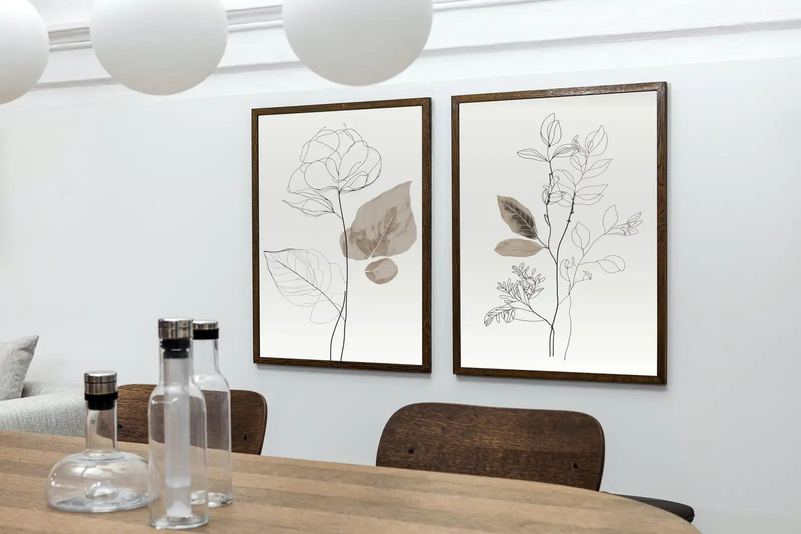 Botanical Line Art Set of 2 Prints. Neutral Wall Art Prints. Plant Prints Minimalist Modern Beige & White Wall Decor. Printable Wall Art. #1 – Printable Wall Art Set (Digital Download) – Digital Download