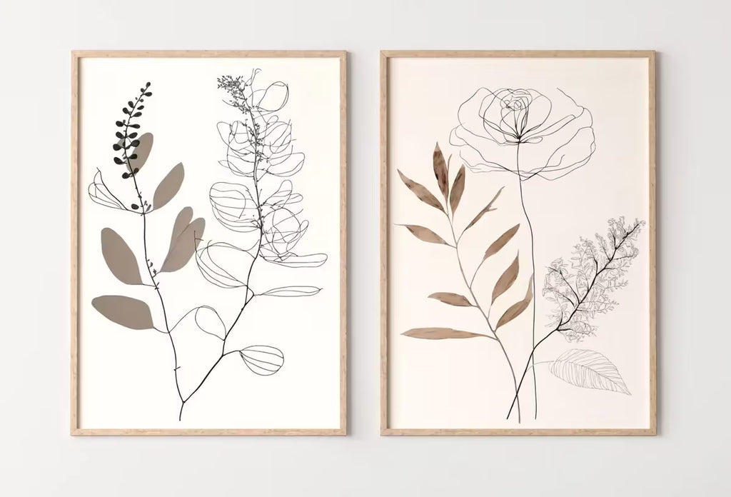 Botanical Line Art Set of 2 Prints. Neutral Wall Art Prints. Plant Prints Minimalist Modern Beige & White Wall Decor. Printable Wall Art. #3 – Printable Wall Art Set